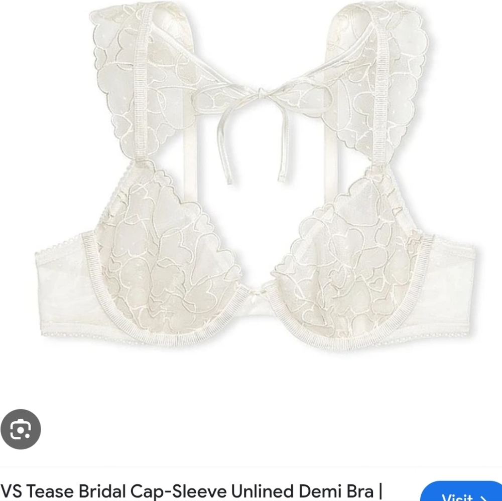 Victoria's Secret Tease Lace Cap-Sleeve Bridal Unlined Underwire Bra in Cream